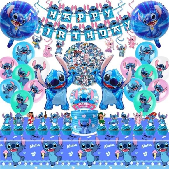 Stitch Birthday Party Decorations 103 PCS Kit Banner Balloons Cupcake Toppers - Picture 1 of 3